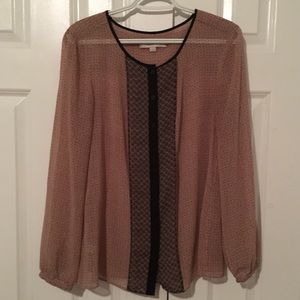 LOFT Flowy Button Up Sheer Longsleeve Blouse